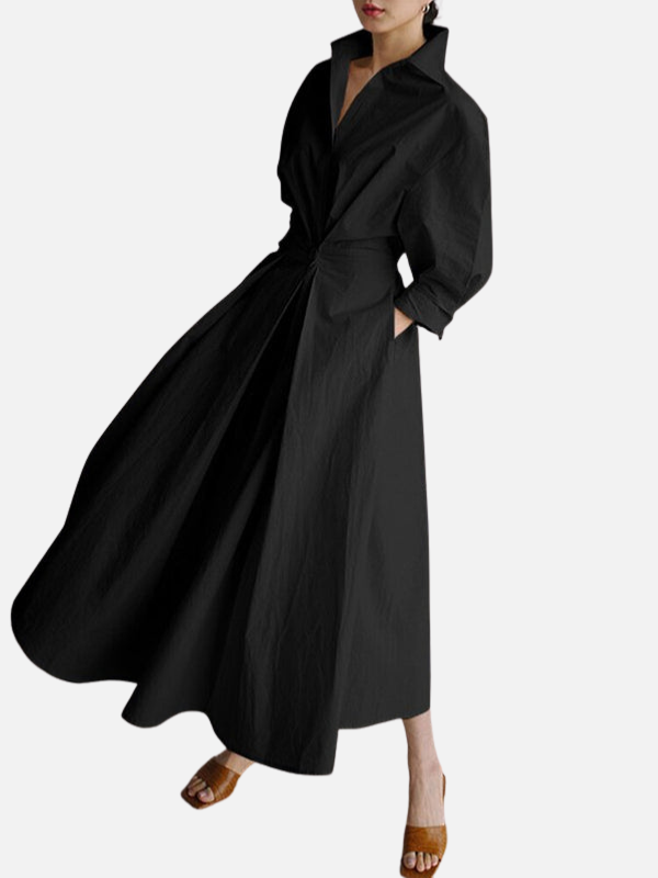 Anna | Elegant Skjortekjole i Maxilængde