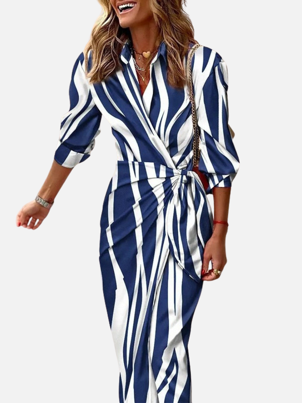 Anna | Elegant Slå-Om Kjole med Print