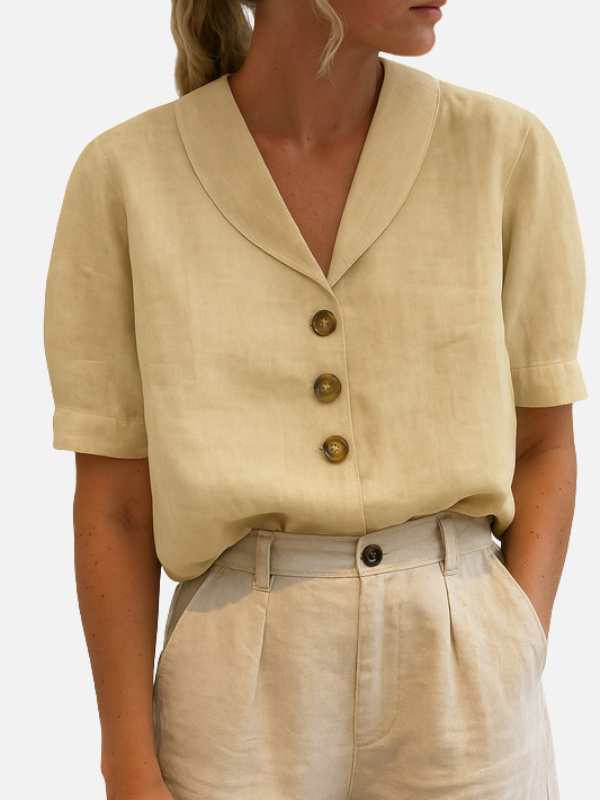 Susanne | Elegant V-Hals Bluse med Knaplukning