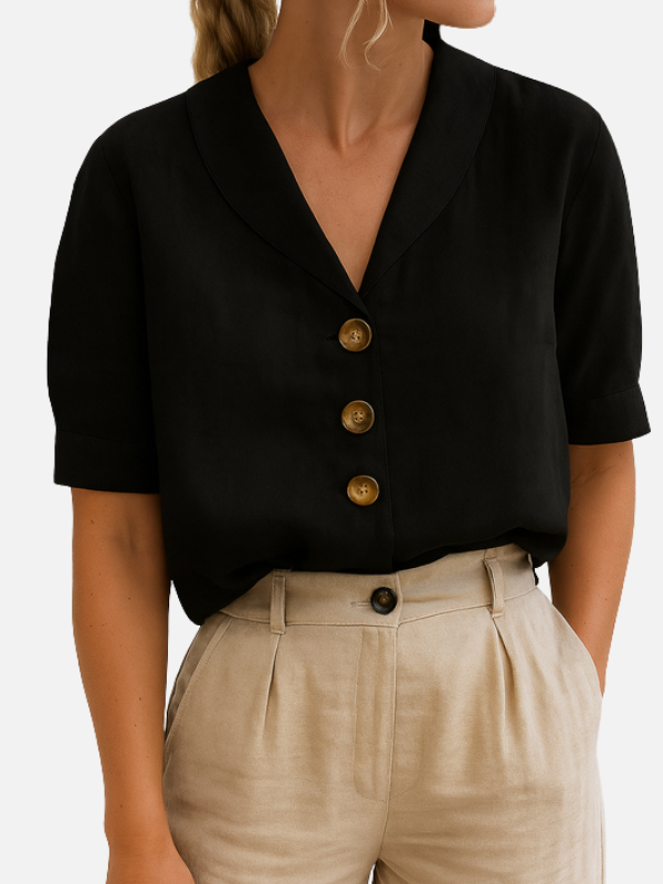 Susanne | Elegant V-Hals Bluse med Knaplukning