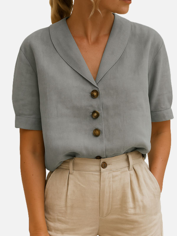 Susanne | Elegant V-Hals Bluse med Knaplukning