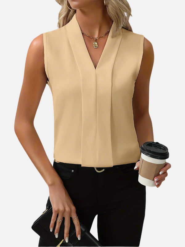 Maria | Elegant Ærmeløs Bluse med V-Hals