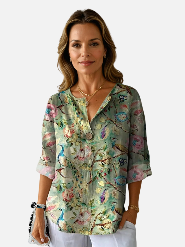 Susanne | Farverig Blomstret V-Hals Bluse