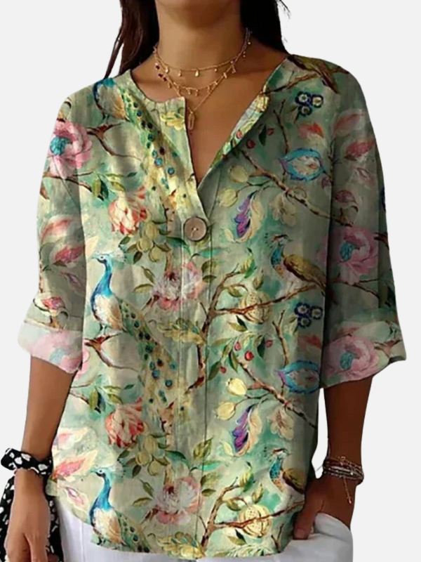 Susanne | Farverig Blomstret V-Hals Bluse