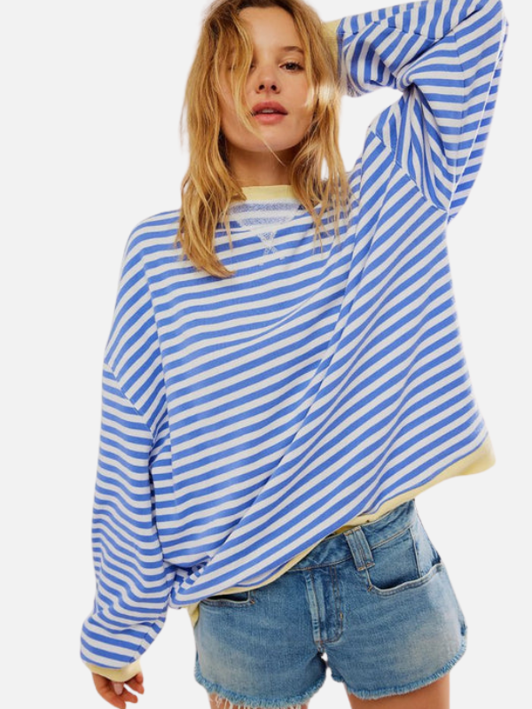 Lene | Farverig Oversized Stribet Sweatshirt