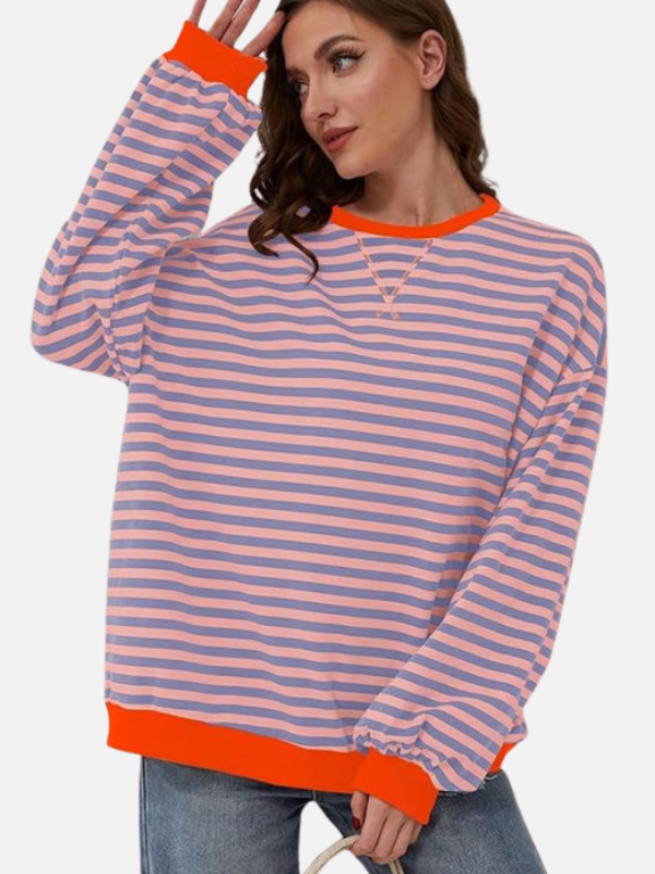 Lene | Farverig Oversized Stribet Sweatshirt