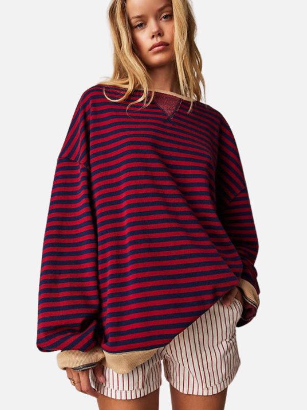 Lene | Farverig Oversized Stribet Sweatshirt