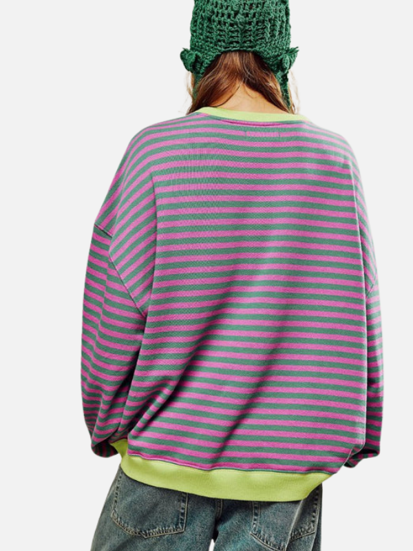 Lene | Farverig Oversized Stribet Sweatshirt