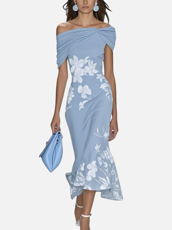 Ida | Figurnær Blomstret Off-Shoulder Midikjole