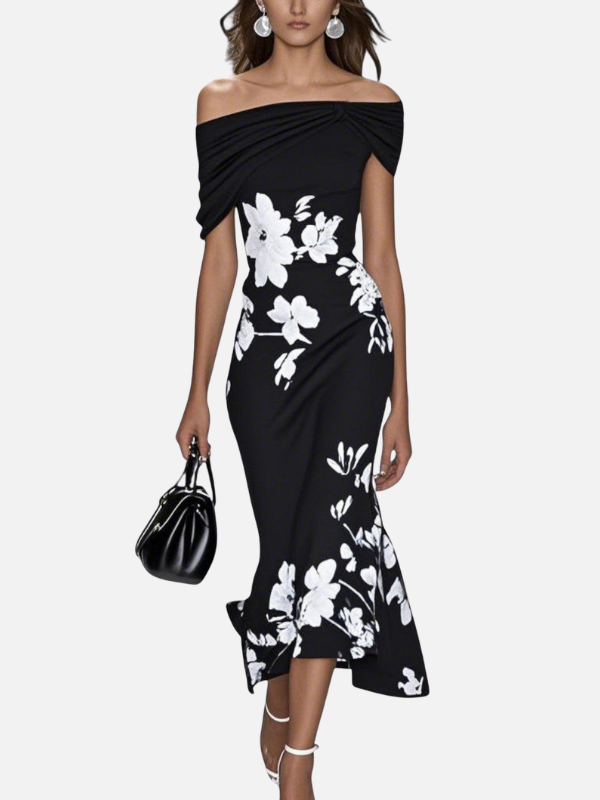 Ida | Figurnær Blomstret Off-Shoulder Midikjole