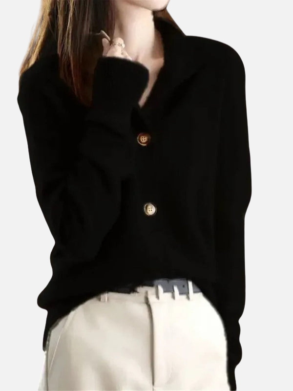 Anne | Finstrik Cardigan med Krave og Knapper