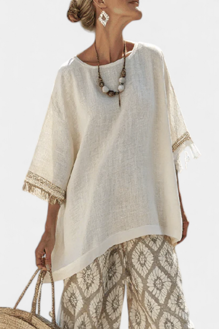 Susanne | Geometrisk Print Bukser & Linned Top Sæt