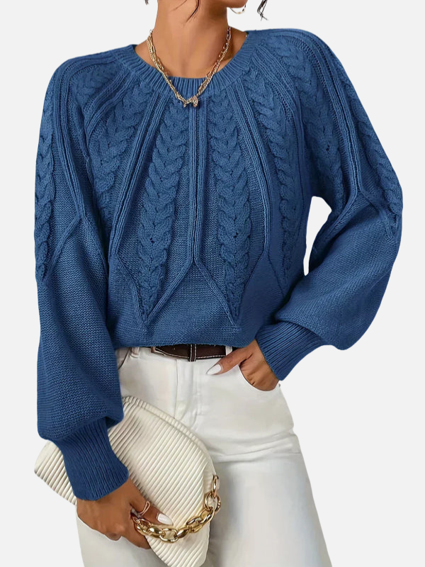 Mette | Kabelstrik Strikbluse med Rund Hals