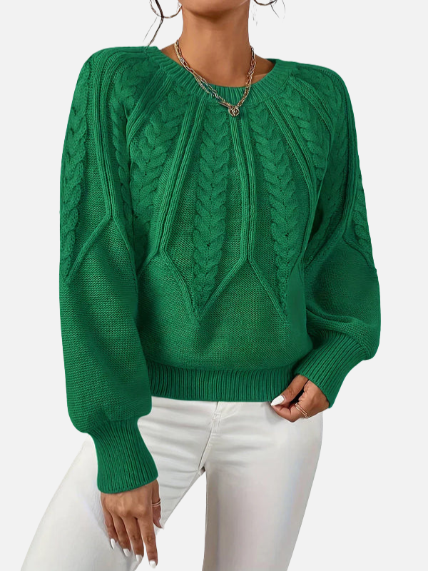 Mette | Kabelstrik Strikbluse med Rund Hals