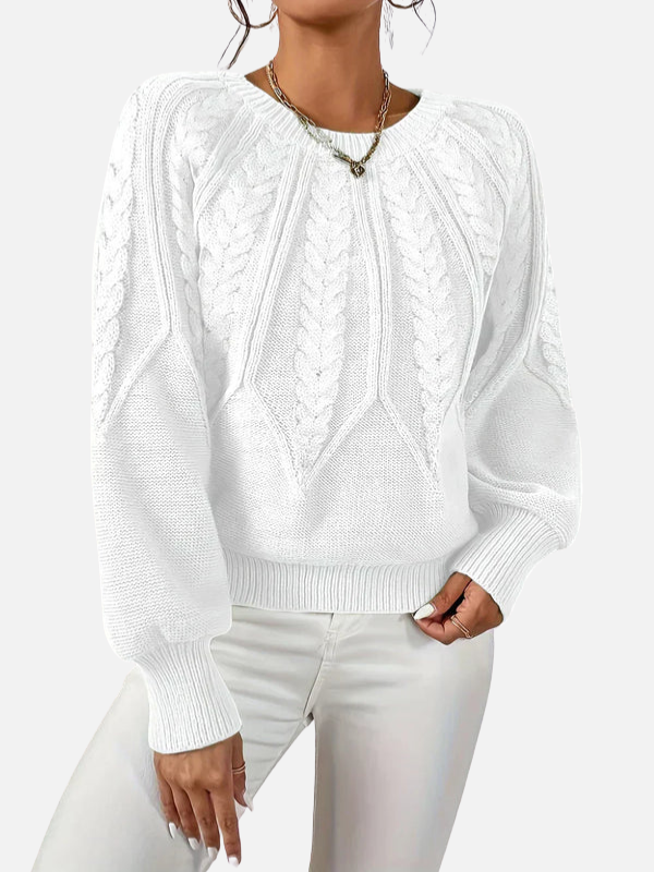 Mette | Kabelstrik Strikbluse med Rund Hals