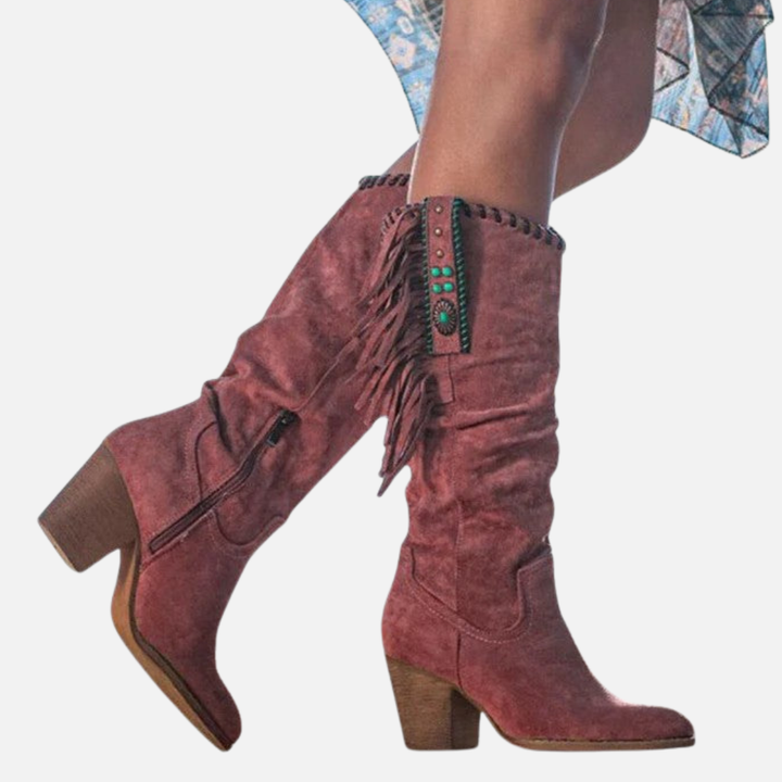 Camilla | Knæhøje Cowboystøvler med Frynser, Boho