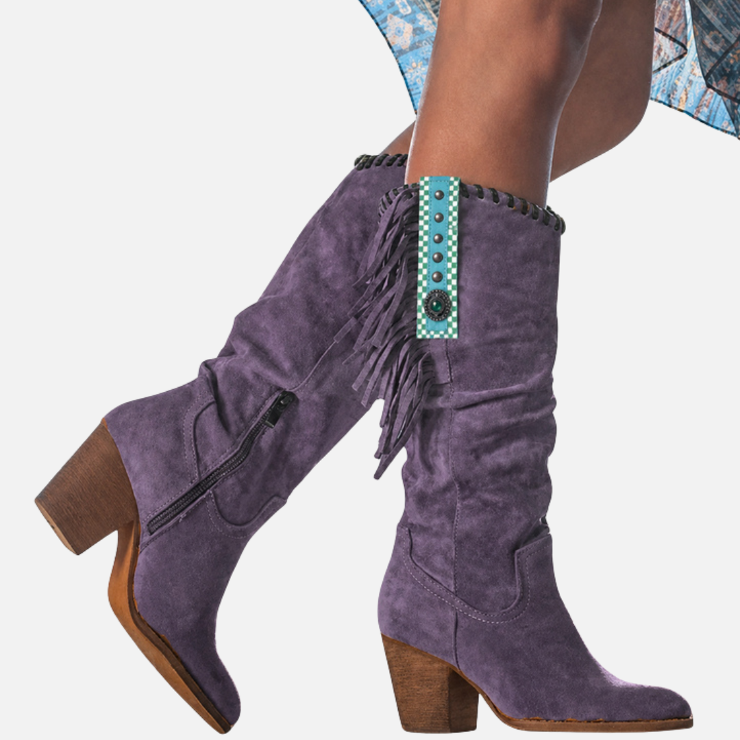 Camilla | Knæhøje Cowboystøvler med Frynser, Boho