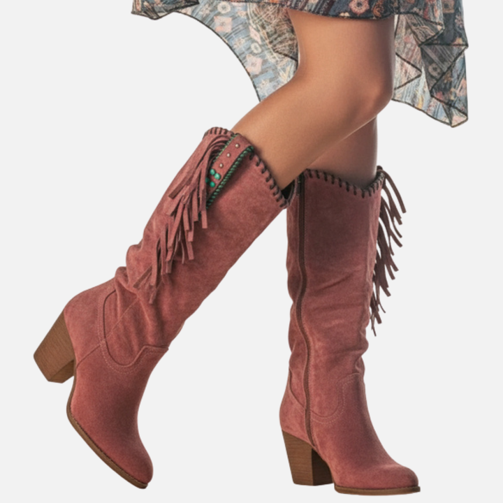 Camilla | Knæhøje Cowboystøvler med Frynser, Boho