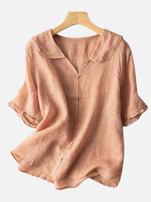 Anna | Kortærmet Bluse med Babykrave og Knapper