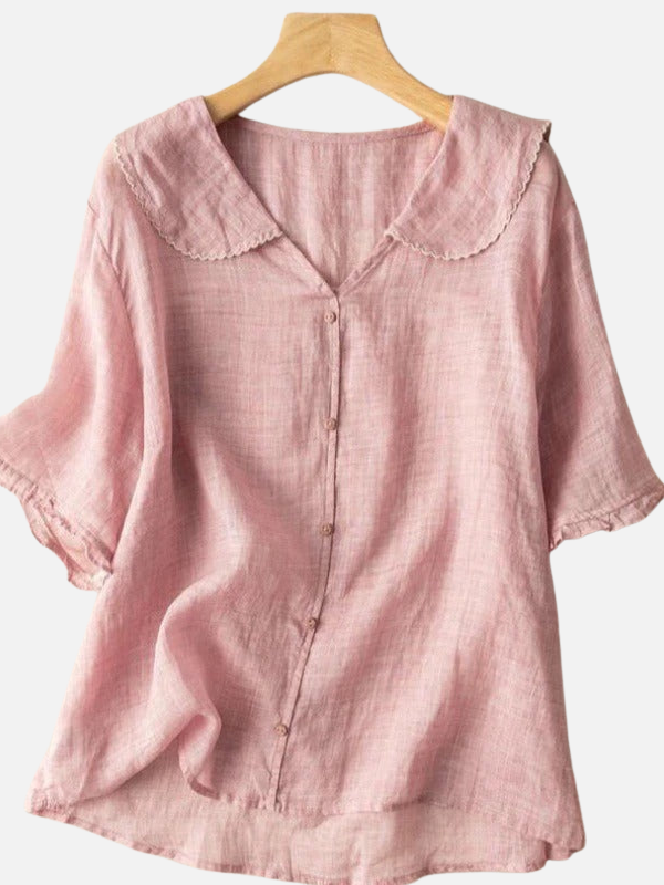 Anna | Kortærmet Bluse med Babykrave og Knapper