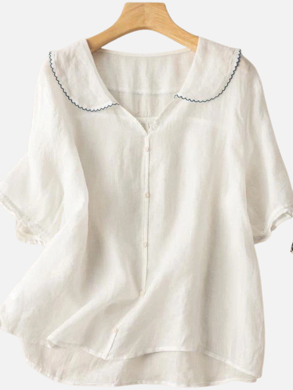 Anna | Kortærmet Bluse med Babykrave og Knapper