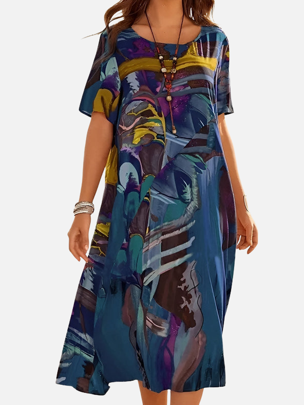 Kirsten | Kortærmet Midikjole med Print