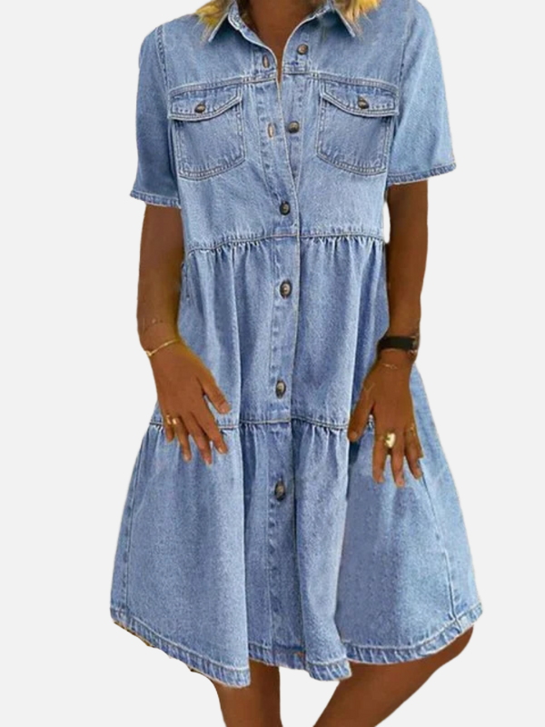 Lene | Lagdelt Denim Skjortekjole