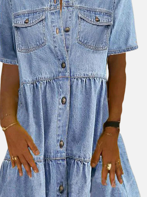 Lene | Lagdelt Denim Skjortekjole