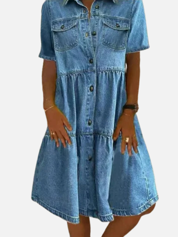 Lene | Lagdelt Denim Skjortekjole
