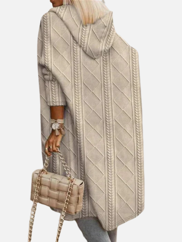Susanne | Lang Cardigan Med Hætte, Maxi Strik