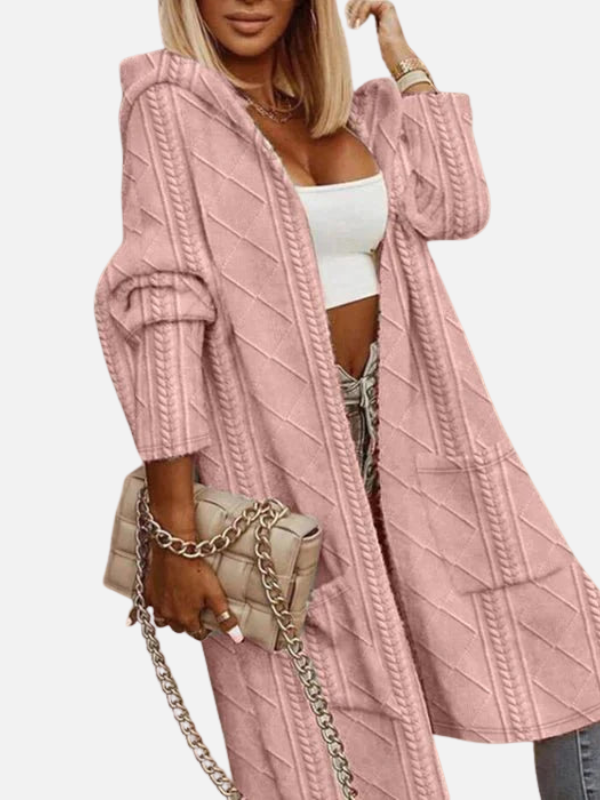 Susanne | Lang Cardigan Med Hætte, Maxi Strik