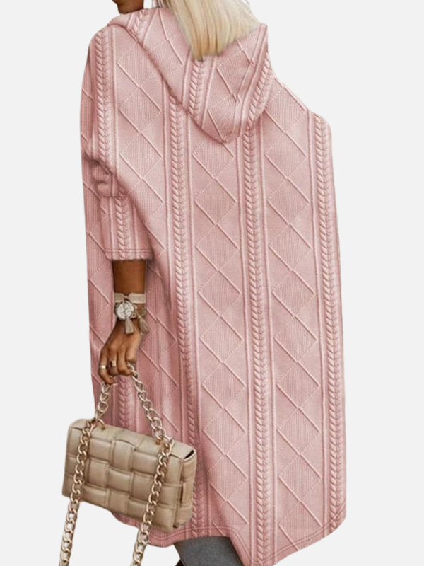 Susanne | Lang Cardigan Med Hætte, Maxi Strik