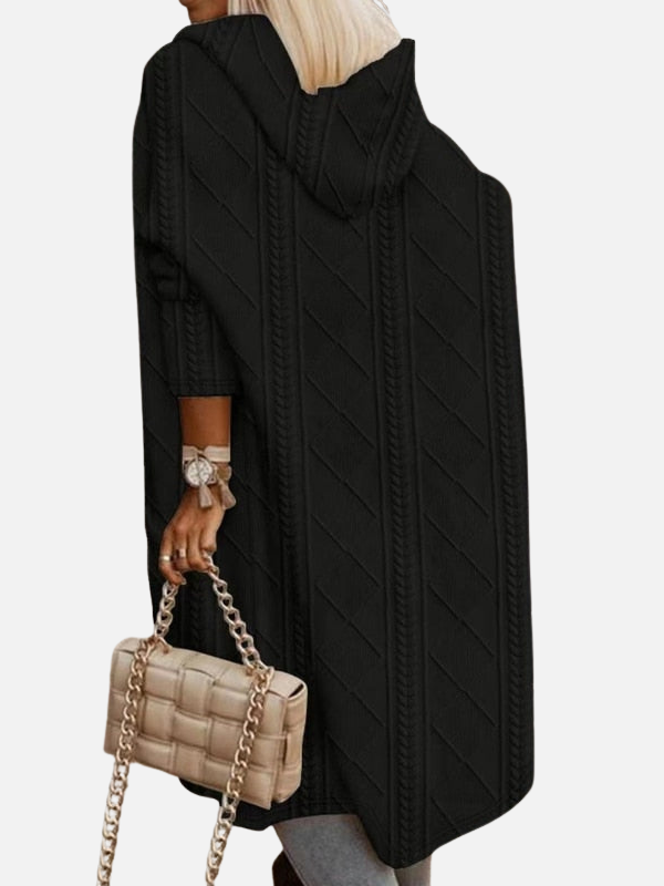 Susanne | Lang Cardigan Med Hætte, Maxi Strik
