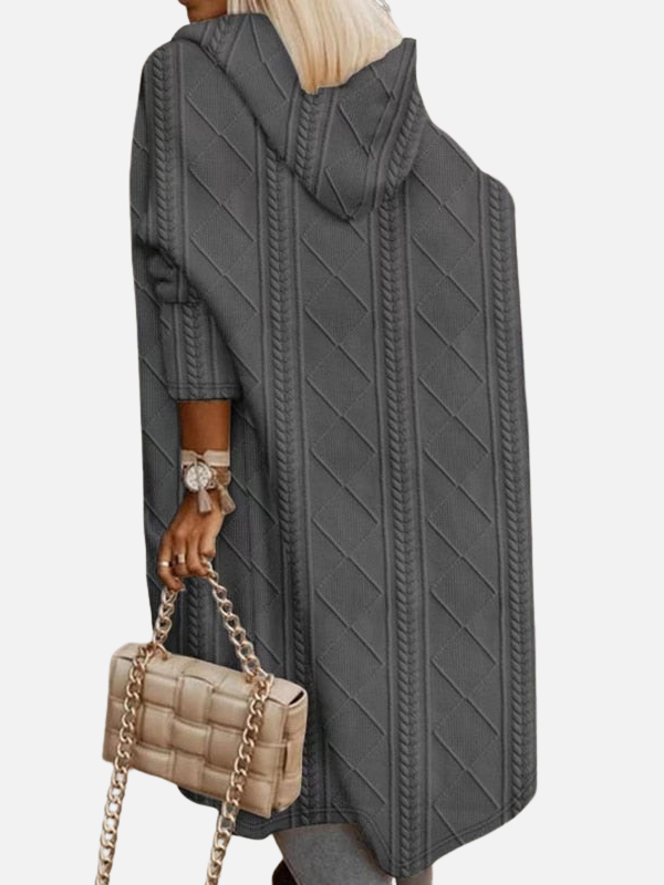 Susanne | Lang Cardigan Med Hætte, Maxi Strik