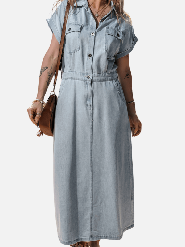 Camilla | Lang Denimkjole med Knapper