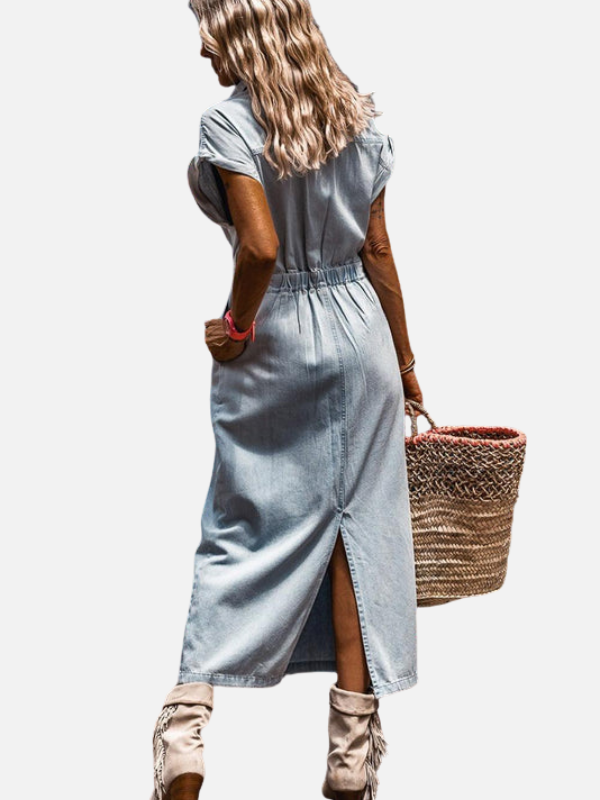 Camilla | Lang Denimkjole med Knapper