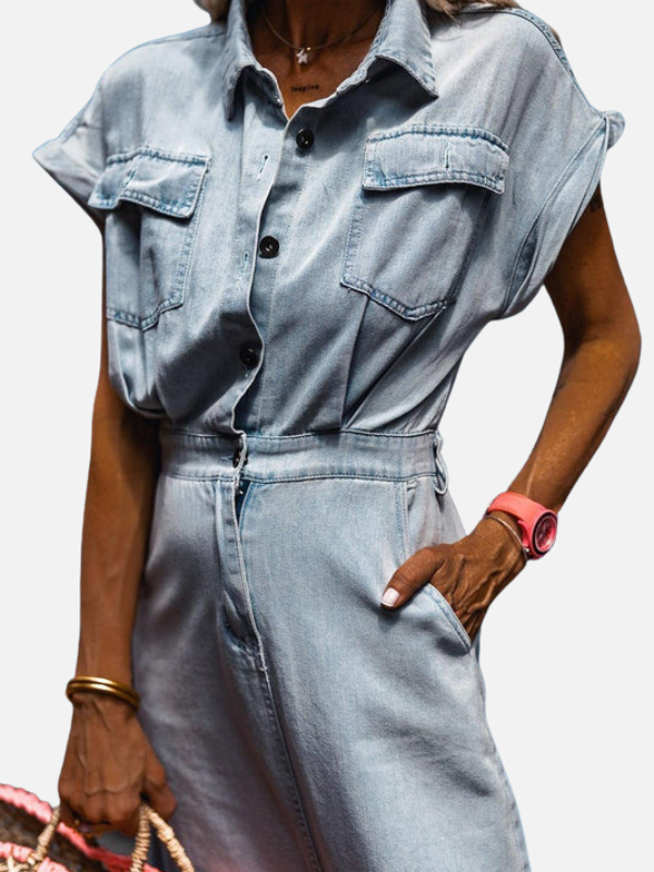 Camilla | Lang Denimkjole med Knapper