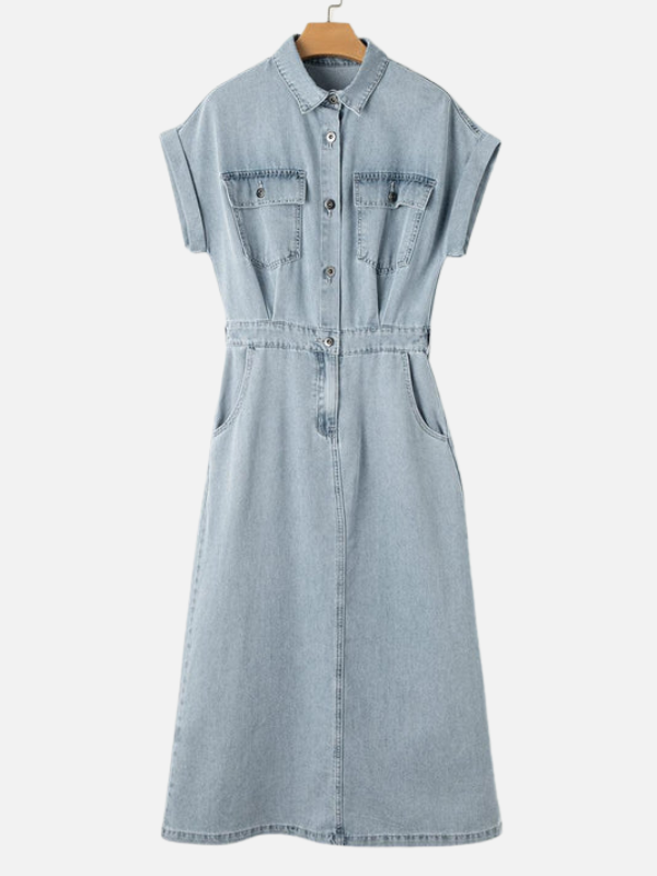Camilla | Lang Denimkjole med Knapper