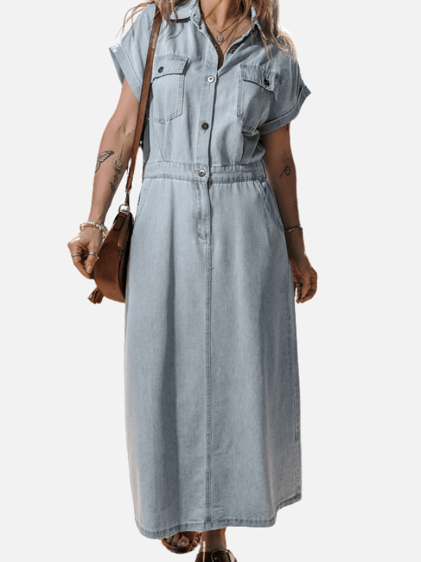 Camilla | Lang Denimkjole med Knapper