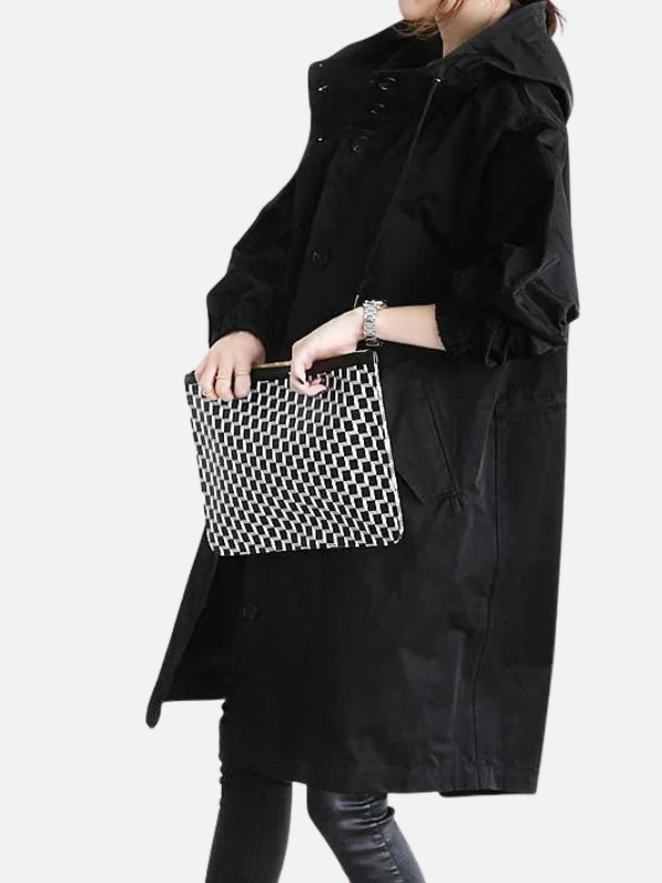 Anne | Lang Oversize Hættefrakke med Knapper