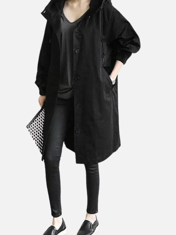 Anne | Lang Oversize Hættefrakke med Knapper