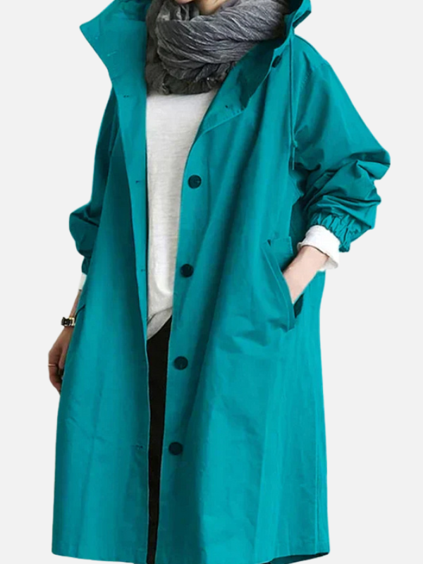Anne | Lang Oversize Hættefrakke med Knapper