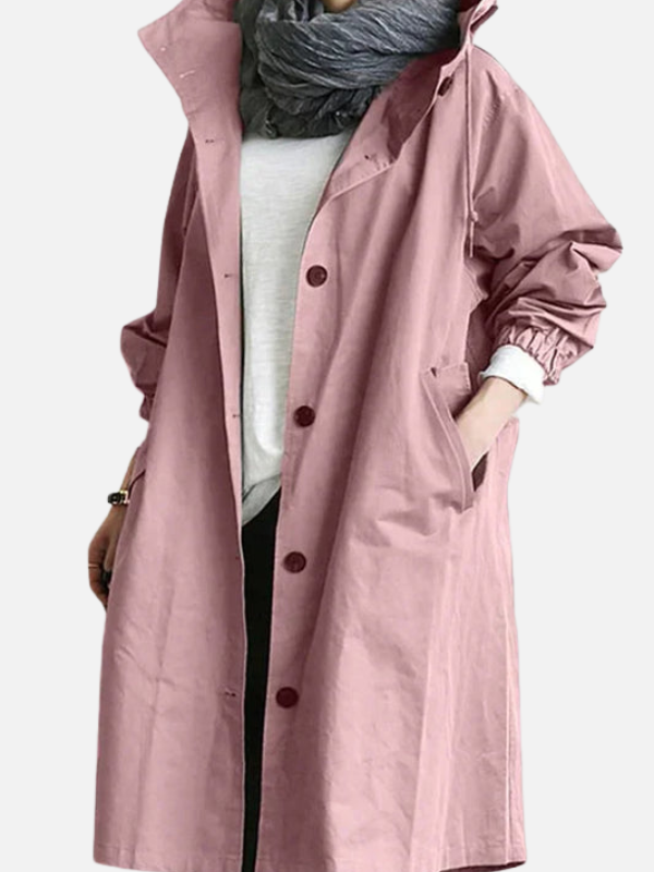 Anne | Lang Oversize Hættefrakke med Knapper