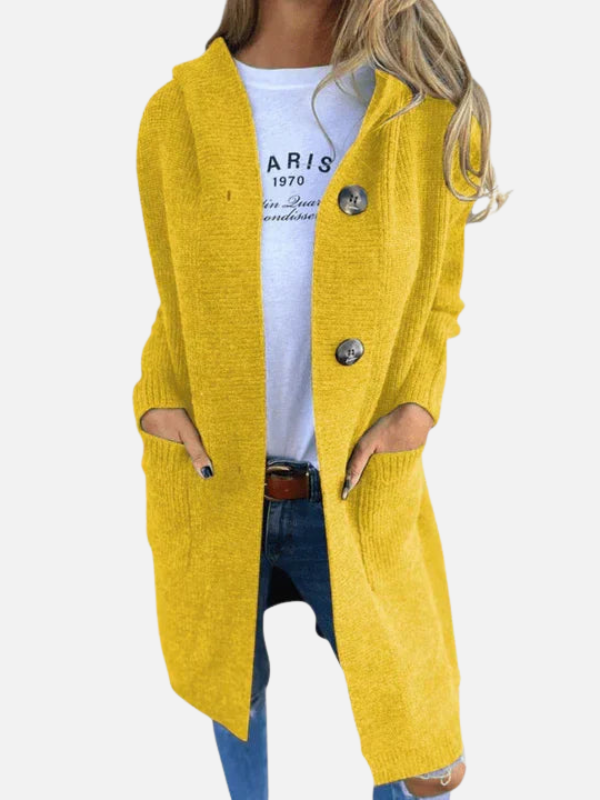 Hanne | Lang Ribstrik Cardigan med Hætte