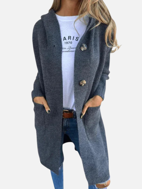 Hanne | Lang Ribstrik Cardigan med Hætte