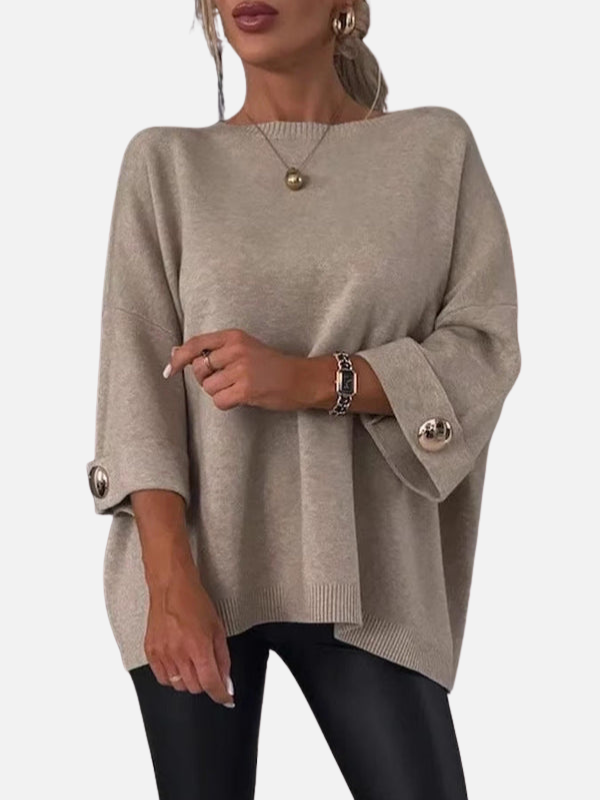 Anne | Lang Strikbluse med Knapdetaljer
