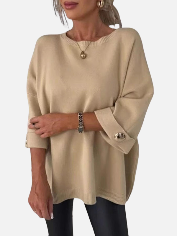 Anne | Lang Strikbluse med Knapdetaljer