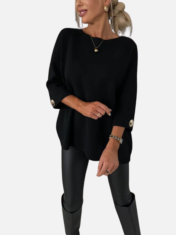 Anne | Lang Strikbluse med Knapdetaljer