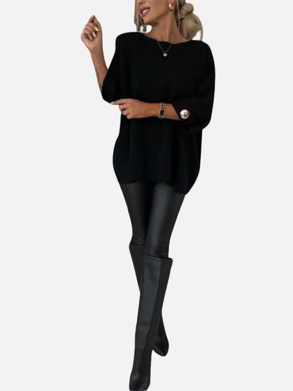 Anne | Lang Strikbluse med Knapdetaljer