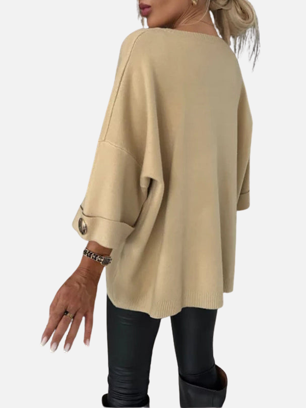 Anne | Lang Strikbluse med Knapdetaljer